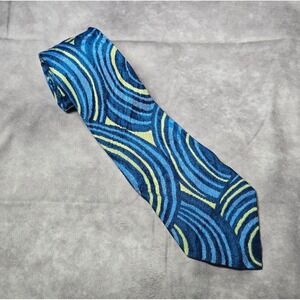 Men's Skinny‎ Necktie Blue Yellow Geometric 100% Cotton 38"